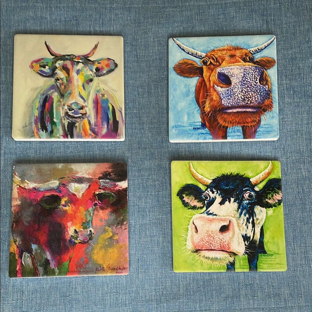 Set of 4 ThirstyStone Cow Coasters.